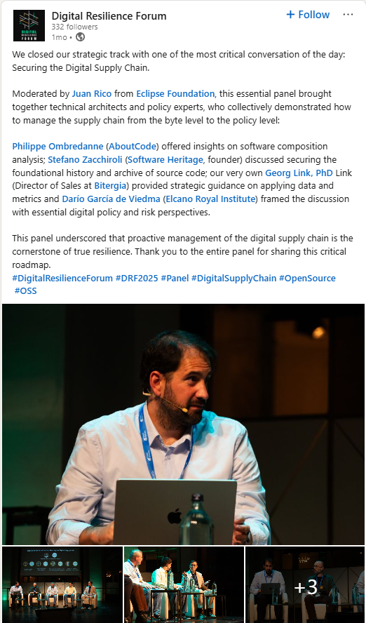 Digital Resilience Forum's LinkedIn post about their Securing the Digital Supply Chain panel